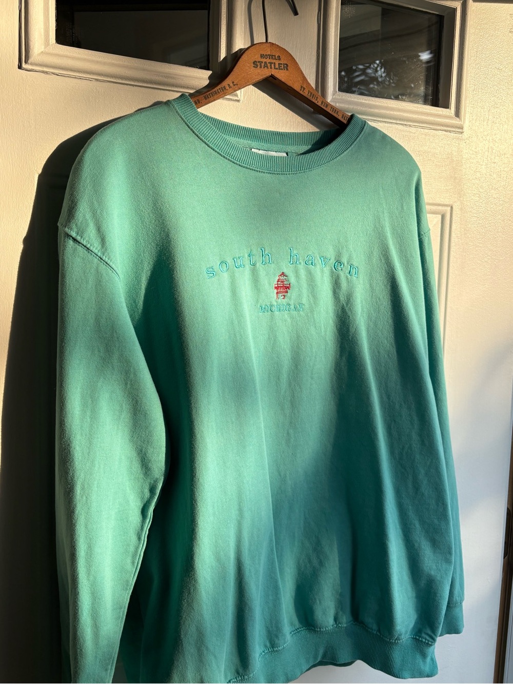 Comfortex South Haven Michigan Embroidered Crewneck Sweatshirt Teal Blue Size L